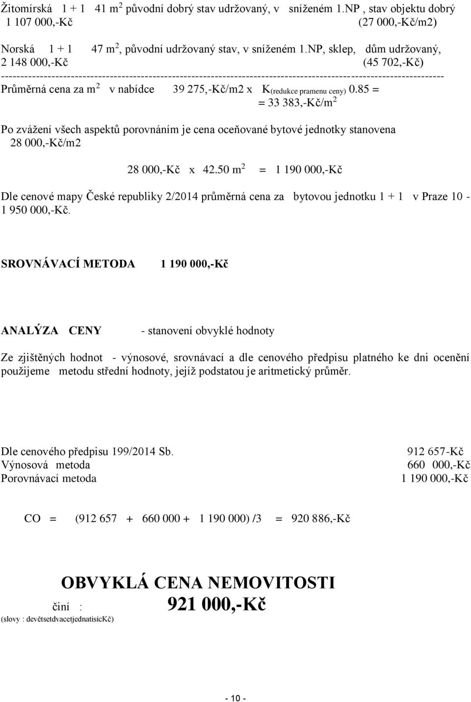 39 275,-Kč/m2 x K(redukce pramenu ceny) 0.85 = = 33 383,-Kč/m 2 Po zvážení všech aspektů porovnáním je cena oceňované bytové jednotky stanovena 28 000,-Kč/m2 28 000,-Kč x 42.