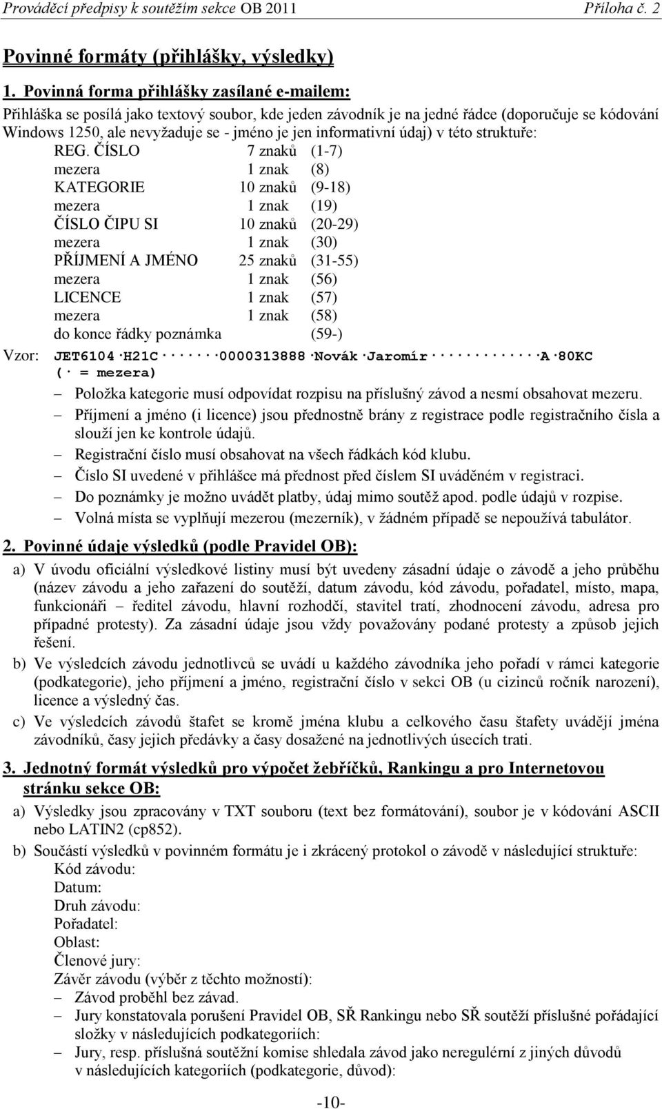 informativní údaj) v této struktuře: REG.