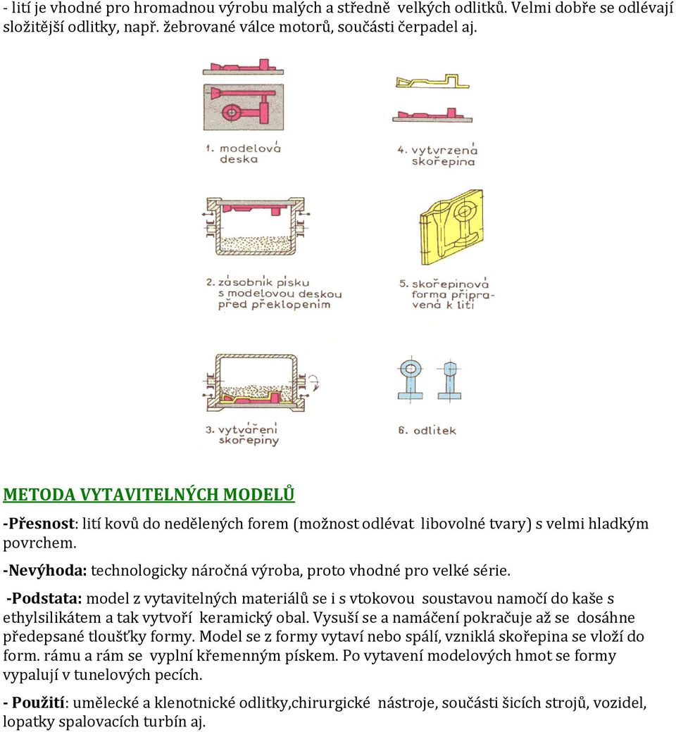 -Podstata: model z vytavitelných materiálů se i s vtokovou soustavou namočí do kaše s ethylsilikátem a tak vytvoří keramický obal.