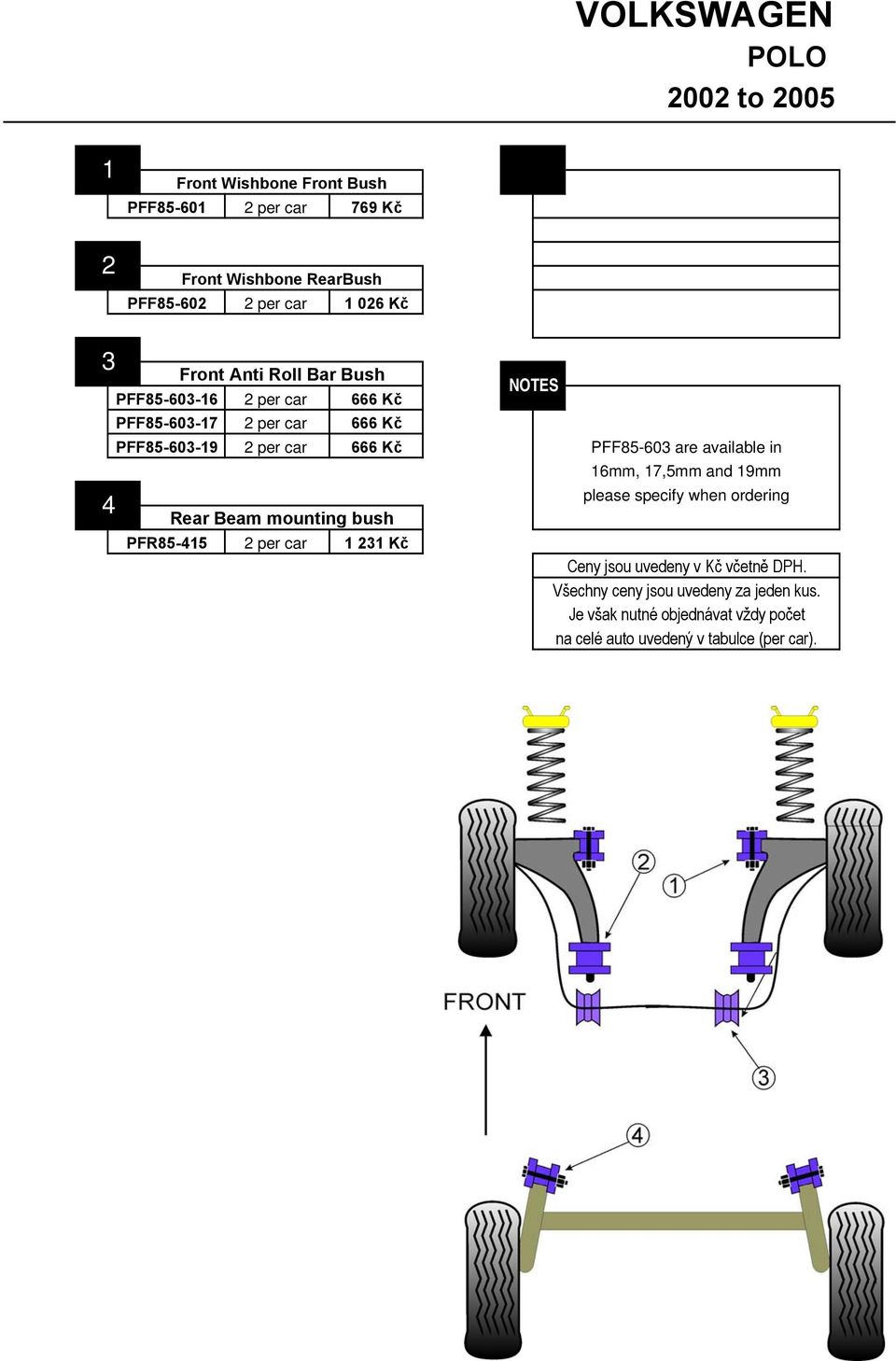 car 666 Kč PFF8-60-9 per car 666 Kč Rear Beam mounting bush PFR8- per car