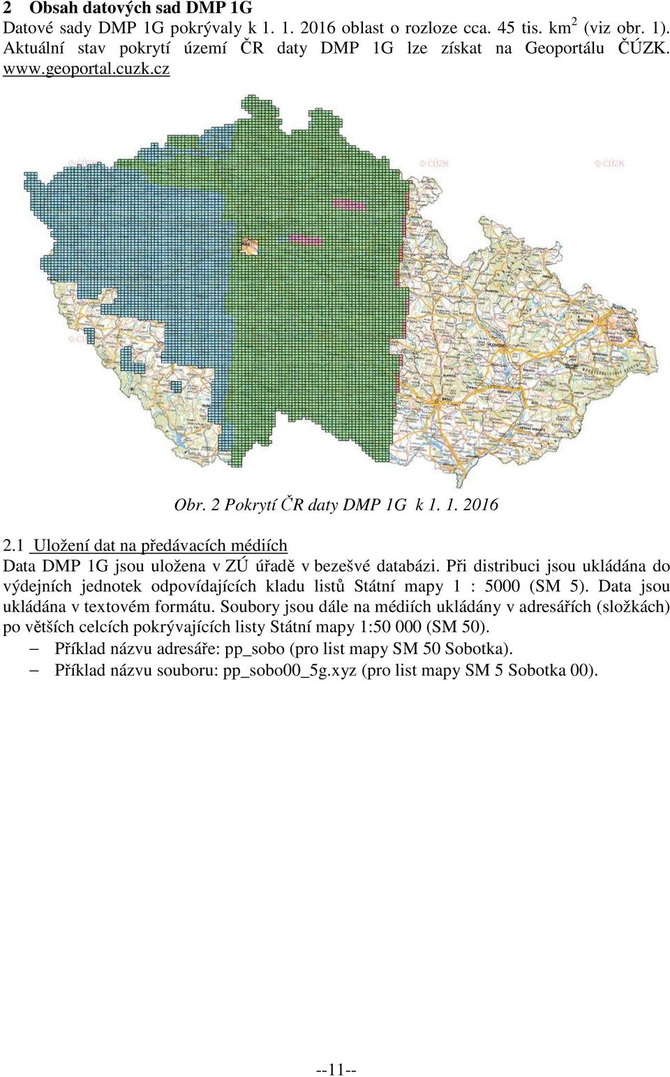 Při distribuci jsou ukládána do výdejních jednotek odpovídajících kladu listů Státní mapy 1 : 5000 (SM 5). Data jsou ukládána v textovém formátu.