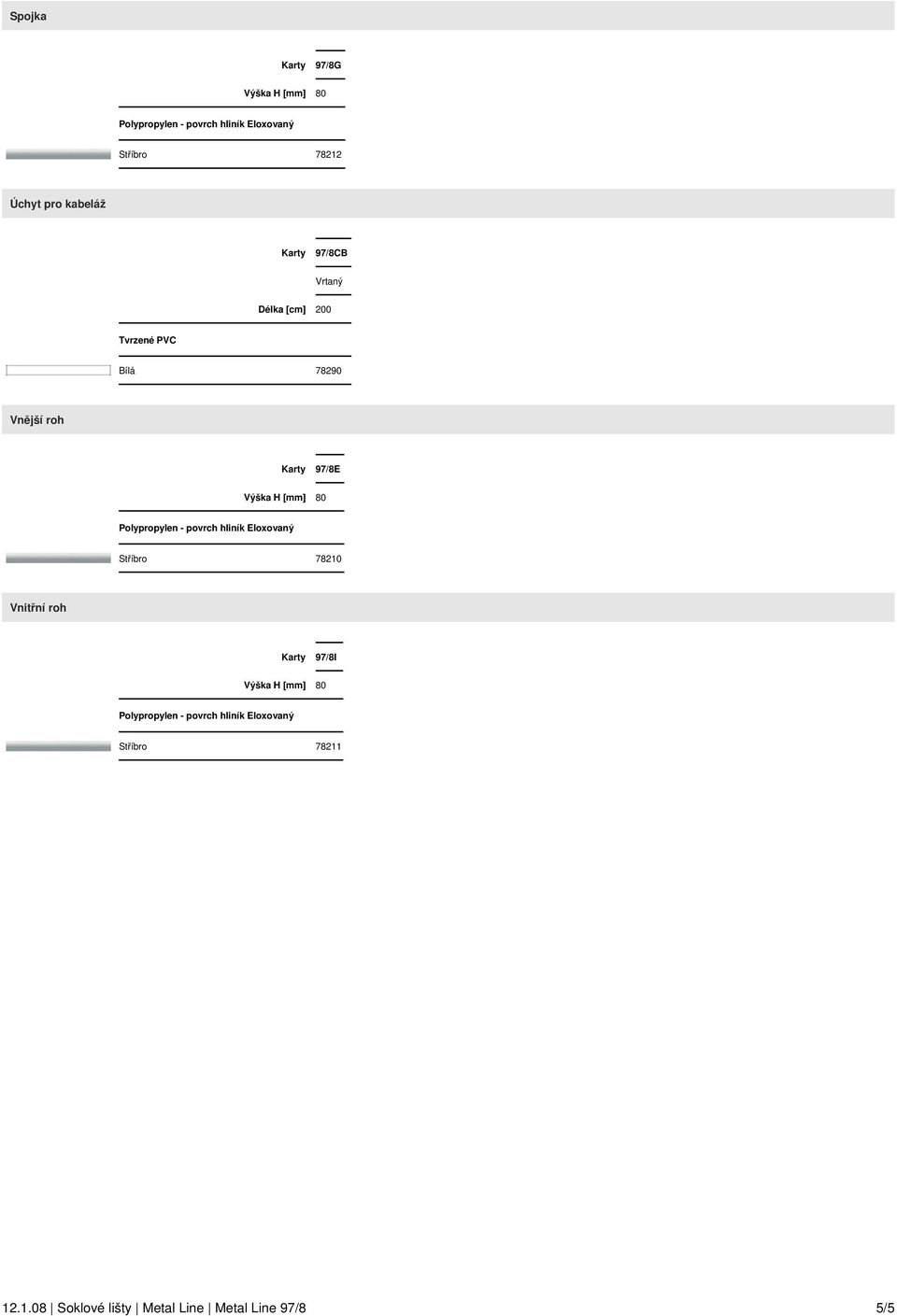 roh Karty 97/8E Stříbro 78210 Vnitřní roh Karty 97/8I