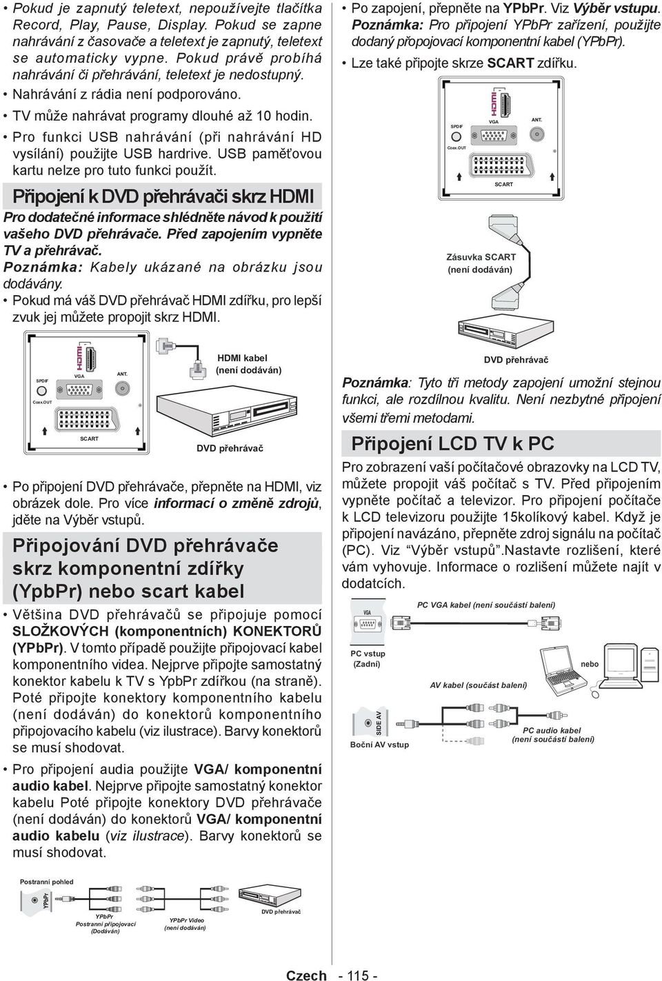 Pro funkci USB nahrávání (při nahrávání HD vysílání) použijte USB hardrive. USB paměťovou kartu nelze pro tuto funkci použít.