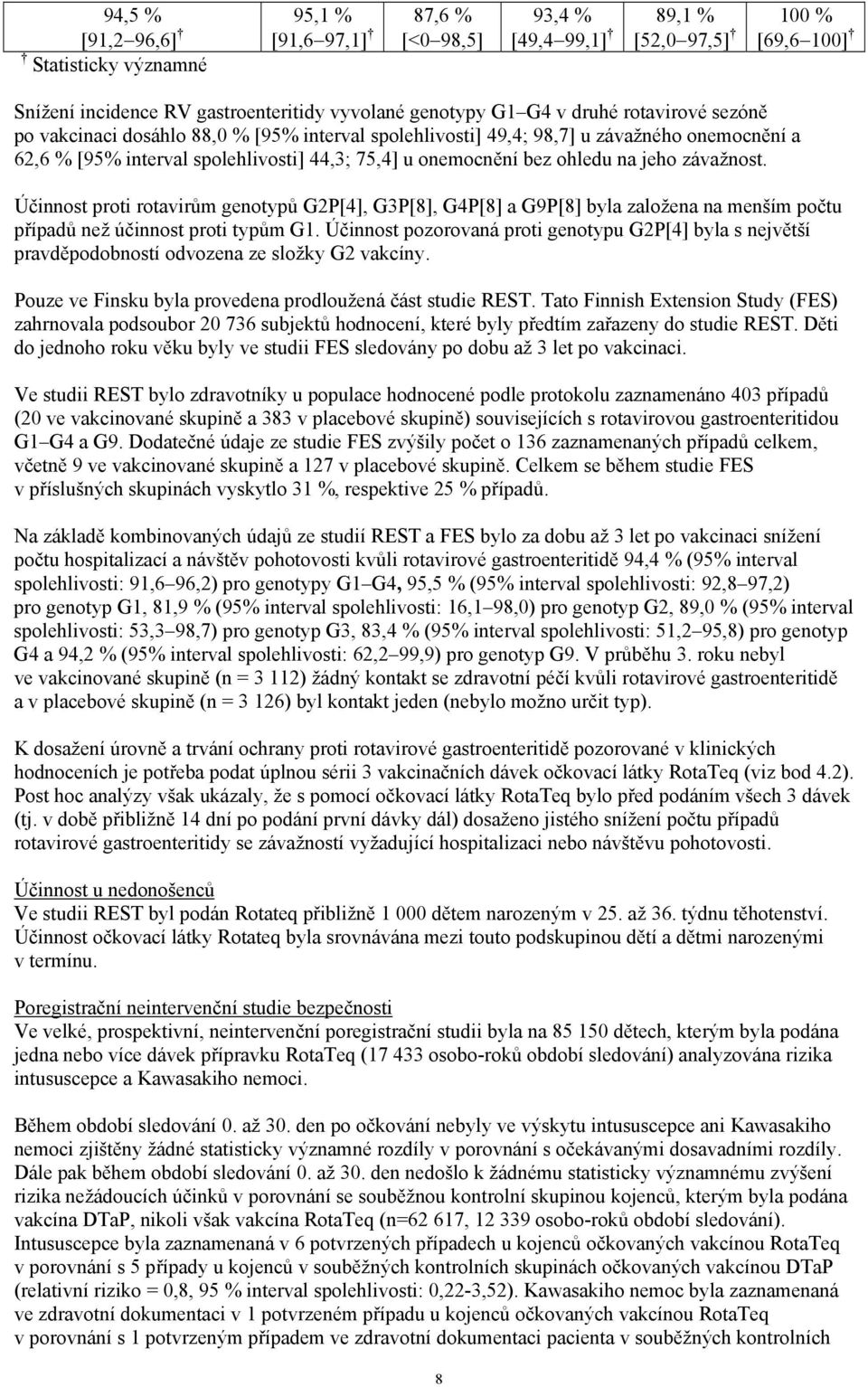 závažnost. Účinnost proti rotavirům genotypů G2P[4], G3P[8], G4P[8] a G9P[8] byla založena na menším počtu případů než účinnost proti typům G1.