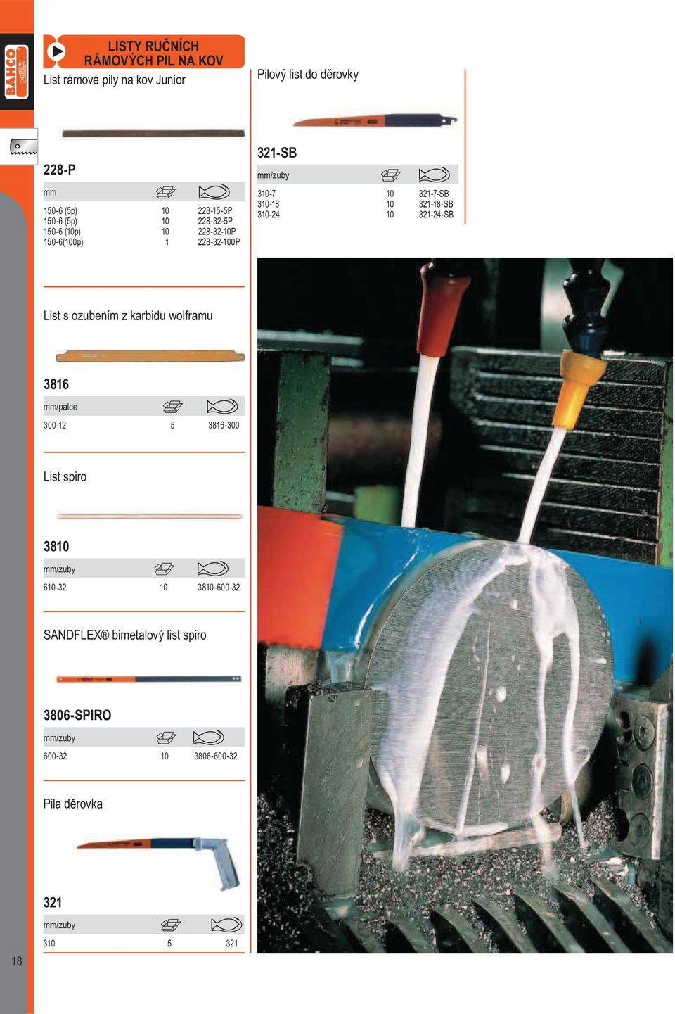 321-18-SB 310-24 10 321-24-SB List s ozubením z karbidu wolframu 3816 /palce 300-12 5 3816-300 List spiro 3810 /zuby