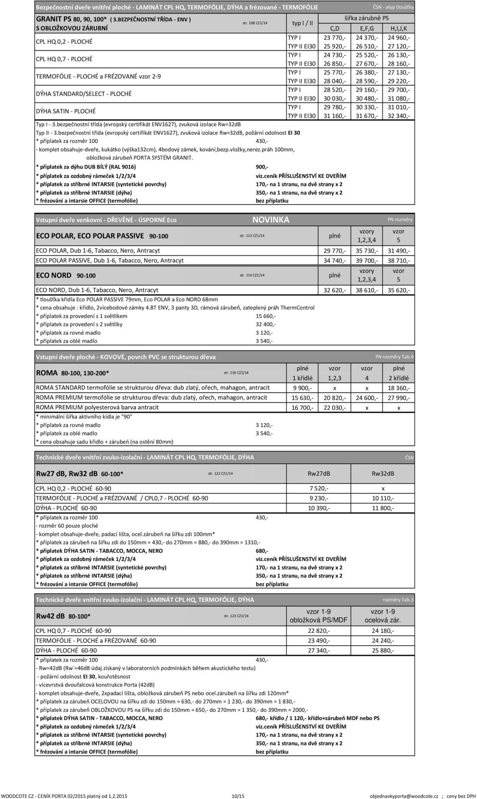 bezpečnostní třída (evropský certifikát ENV1627), zvuková izolace Rw=32dB Typ II - 3.