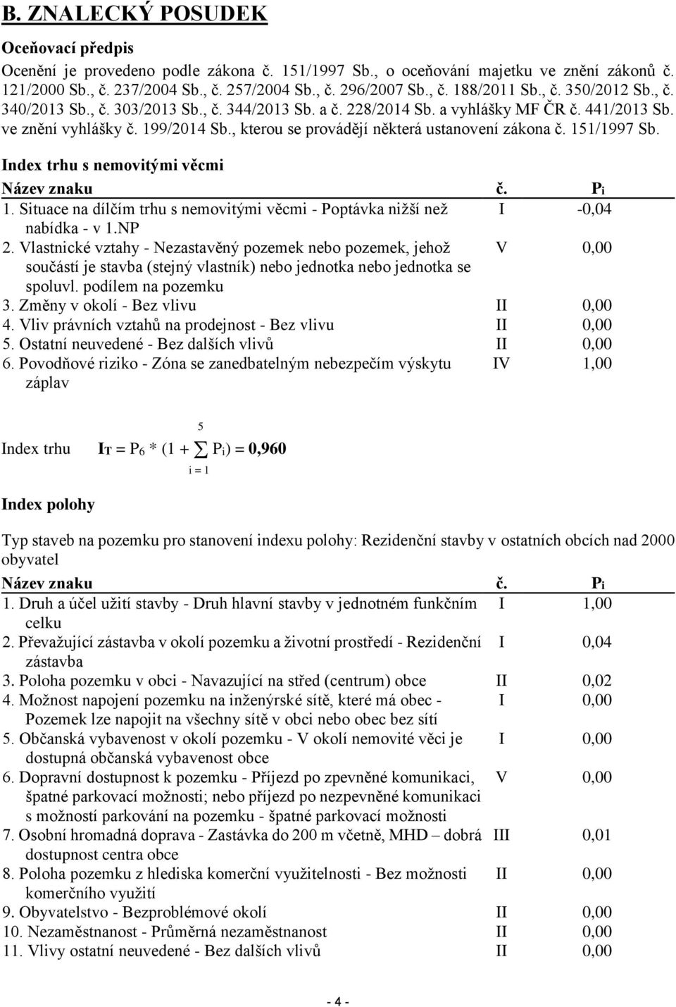 , kterou se provádějí některá ustanovení zákona č. 151/1997 Sb. Index trhu s nemovitými věcmi Název znaku č. Pi 1. Situace na dílčím trhu s nemovitými věcmi - Poptávka nižší než I -0,04 nabídka - v 1.