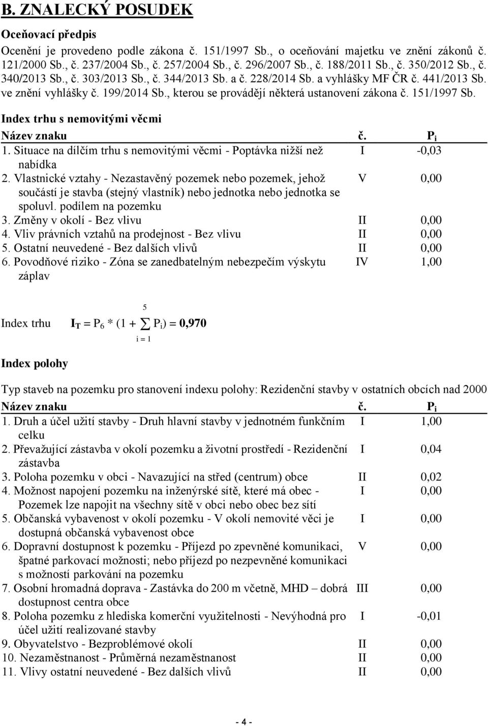 , kterou se provádějí některá ustanovení zákona č. 151/1997 Sb. Index trhu s nemovitými věcmi Název znaku č. P i 1. Situace na dílčím trhu s nemovitými věcmi - Poptávka nižší než I -0,03 nabídka 2.