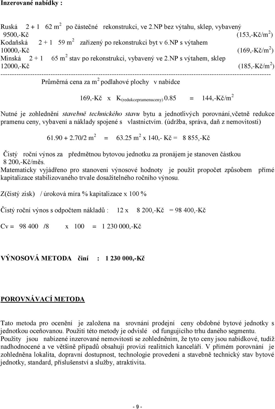 NP s výtahem, sklep 12000,-Kč (185,-Kč/m 2 ) ----------------------------------------------------------------------------------------------------------------------- Průměrná cena za m 2 podlahové