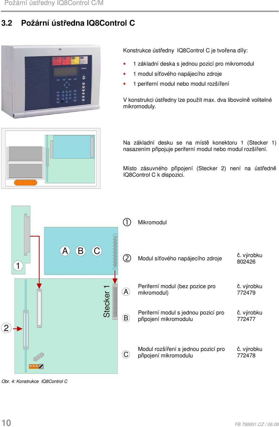 Místo zásuvného připojení (Stecker ) není na ústředně IQ8Control C k dispozici. Mikromodul A B C Modul síťového napájecího zdroje č.