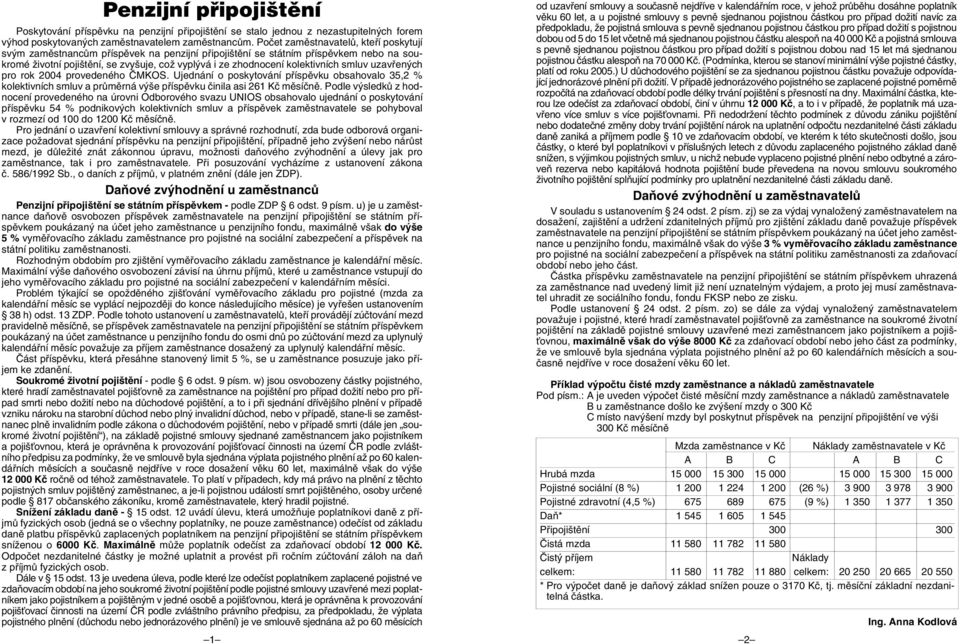 kolektivních smluv uzavfien ch pro rok 2004 provedeného âmkos. Ujednání o poskytování pfiíspûvku obsahovalo 35,2 % kolektivních smluv a prûmûrná v e pfiíspûvku ãinila asi 261 Kã mûsíãnû.