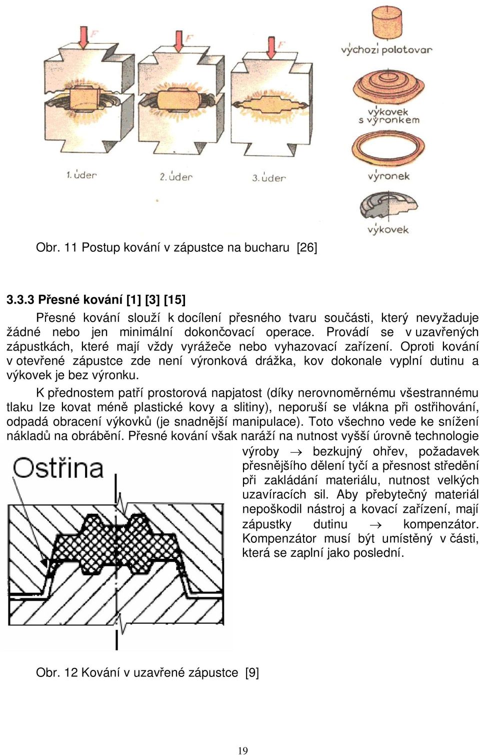 K pednostem patí prostorová napjatost (díky nerovnomrnému všestrannému tlaku lze kovat mén plastické kovy a slitiny), neporuší se vlákna pi ostihování, odpadá obracení výkovk (je snadnjší manipulace).