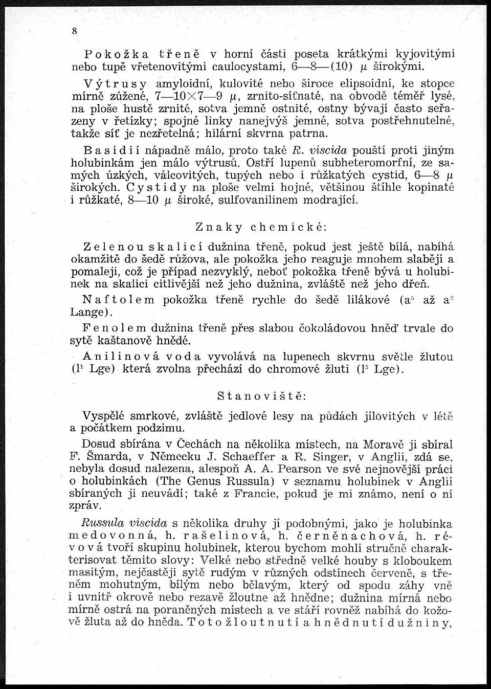 v řetízky; spojné linky nanejvýš jemné, sotva postřehnutelné, takže síť je nezřetelná; hilámí skvrna patrna. B a s i d i í nápadně málo, proto také R.