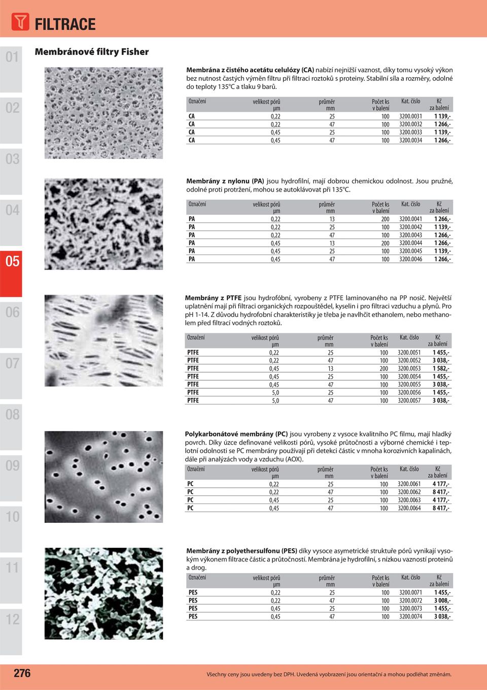 1 266,- Membrány z nylonu (PA) jsou hydrofilní, mají dobrou chemickou odolnost. Jsou pružné, odolné proti protržení, mohou se autoklávovat při 135 C. velikost pórů průměr PA 0,22 13 200 3200.