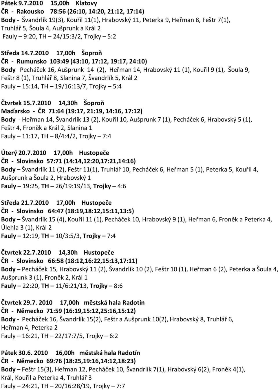 9:20, TH 24/15:3/2, Trojky 5:2 Středa 14.7.