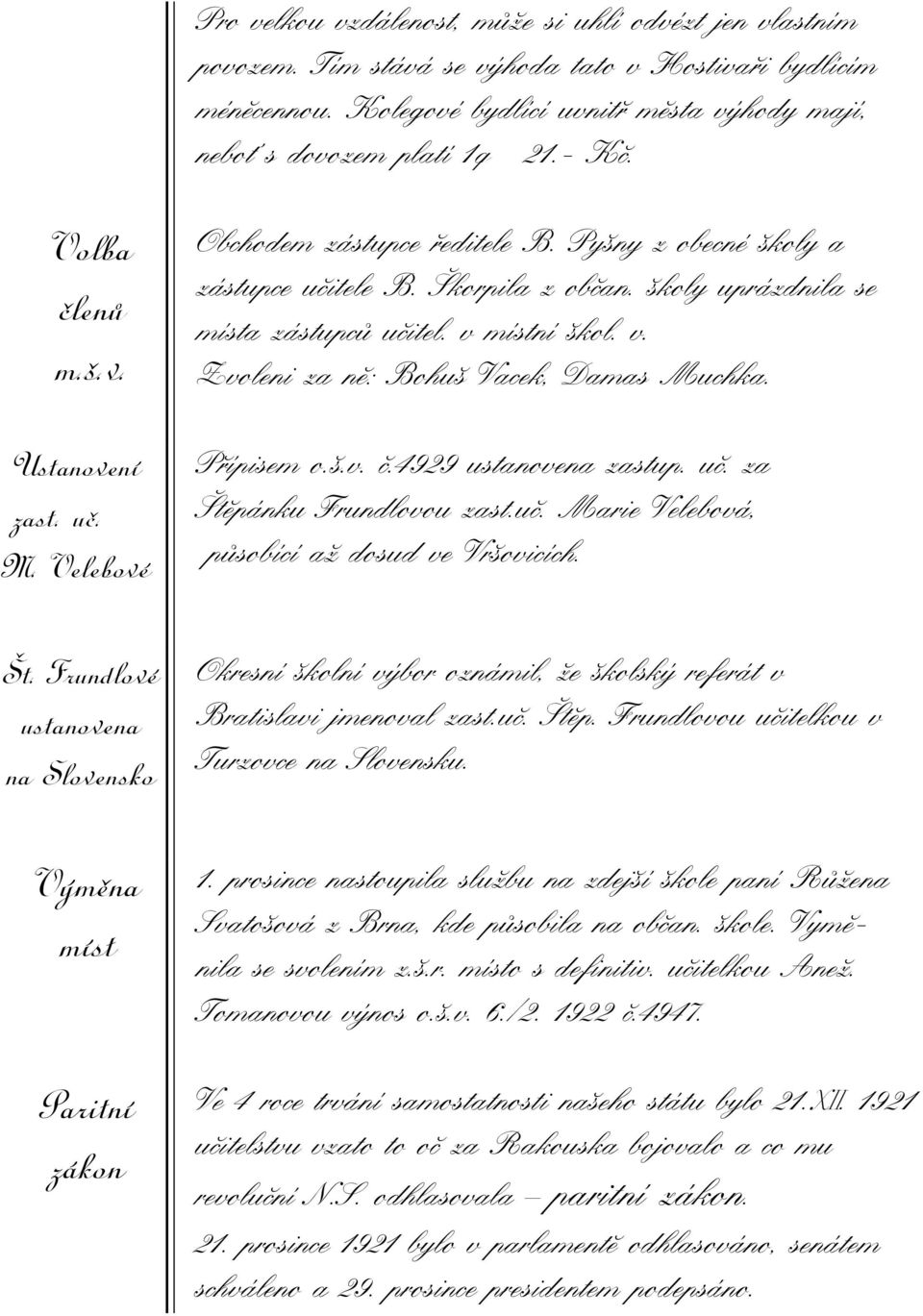 v. Zvoleni za ně: Bohuš Vacek, Damas Muchka. Přípisem o.š.v. č.4929 ustanovena zastup. uč. za Ště