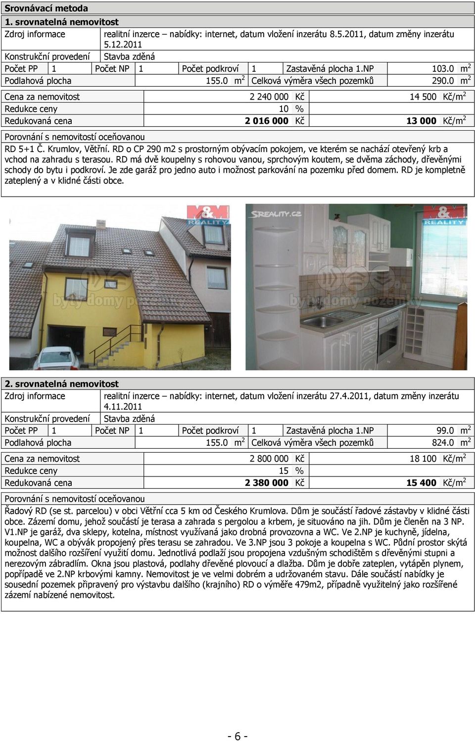 0 m 2 Cena za nemovitost 2 240 000 Kč 14 500 Kč/m 2 Redukce ceny 10 % Redukovaná cena 2 016 000 Kč 13 000 Kč/m 2 Porovnání s nemovitostí oceňovanou RD 5+1 Č. Krumlov, Větřní.