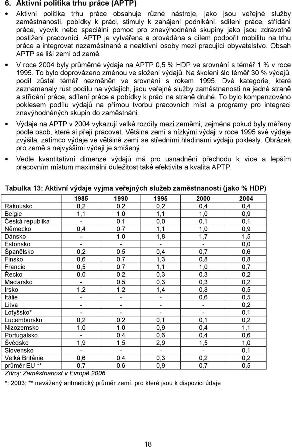 APTP je vytvářena a prováděna s cílem podpořit mobilitu na trhu práce a integrovat nezaměstnané a neaktivní osoby mezi pracující obyvatelstvo. Obsah APTP se liší zemi od země.