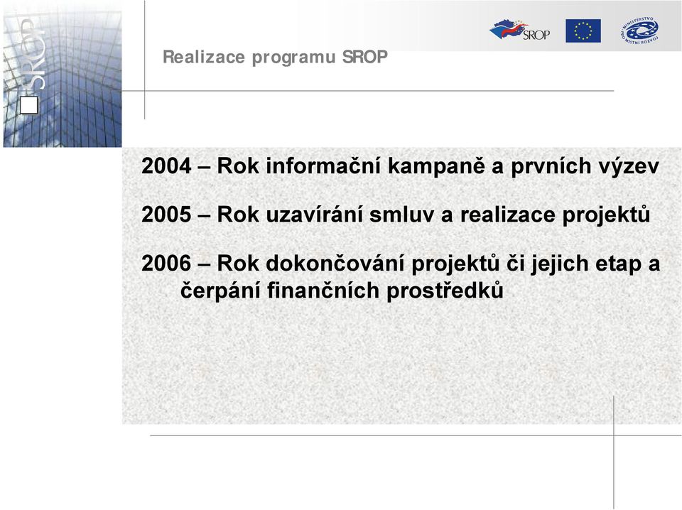 smluv a realizace projektů 2006 Rok dokončování