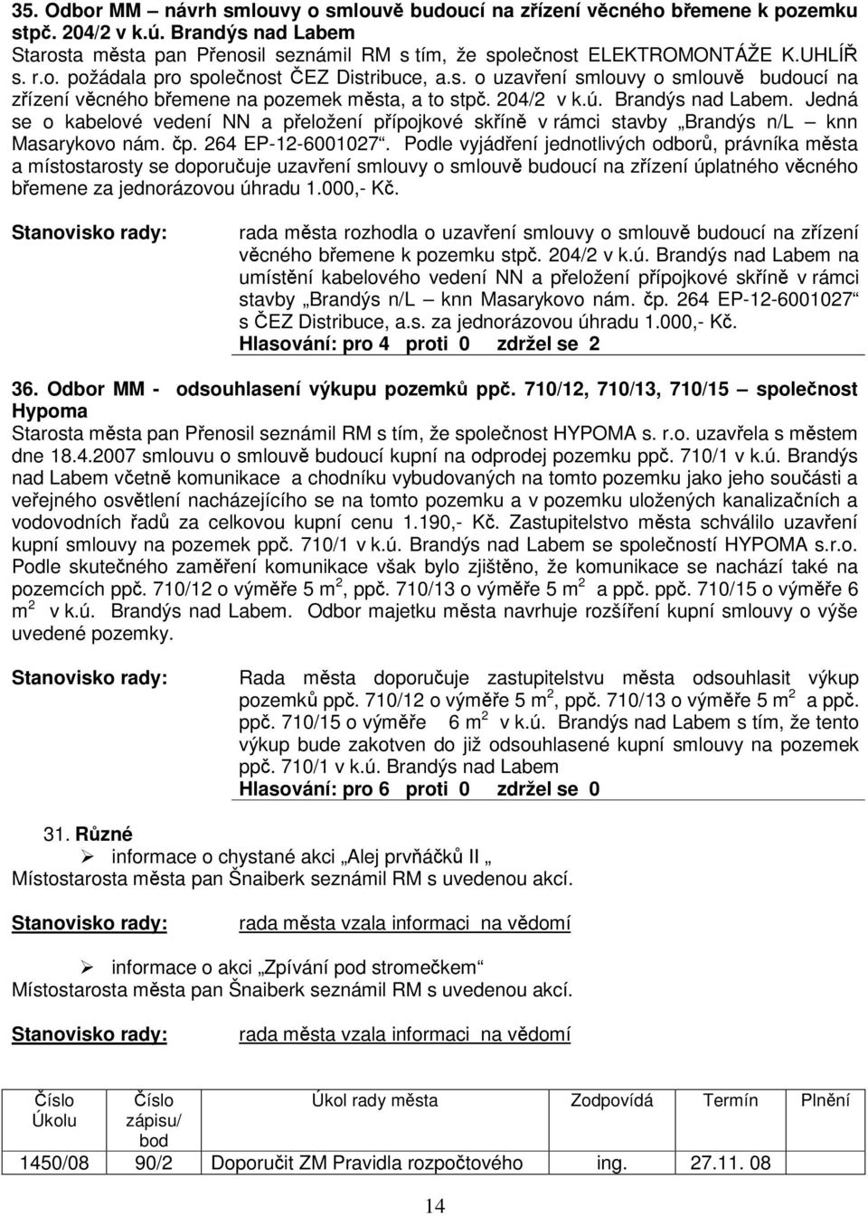 Jedná se o kabelové vedení NN a peložení pípojkové skín v rámci stavby Brandýs n/l knn Masarykovo nám. p. 264 EP-12-6001027.