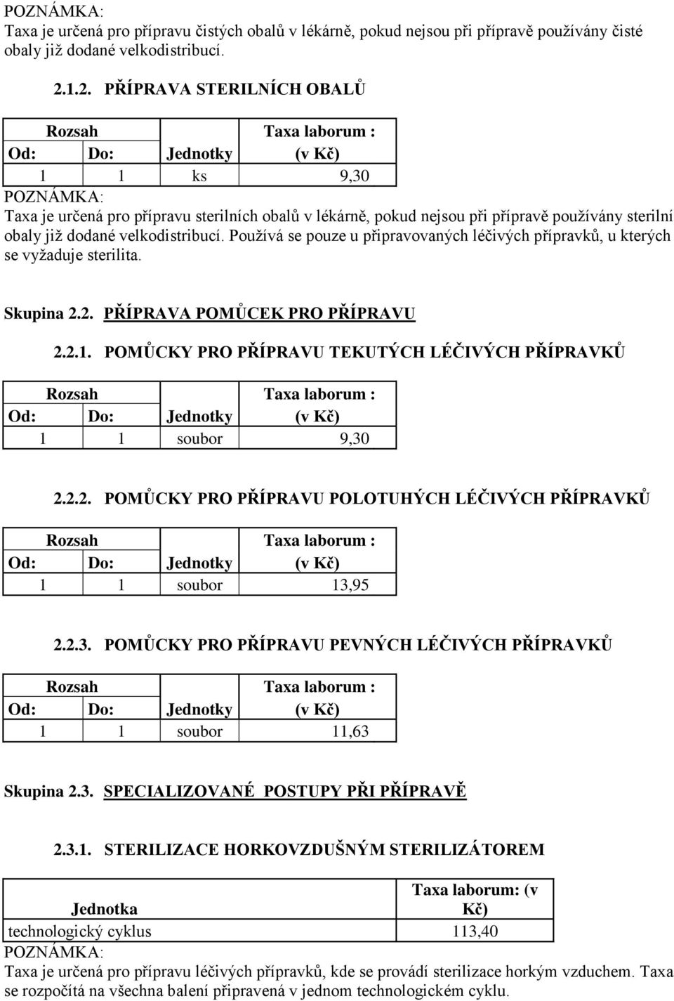 dodané velkodistribucí. Používá se pouze u připravovaných léčivých přípravků, u kterých se vyžaduje sterilita. Skupina 2.2. PŘÍPRAVA POMŮCEK PRO PŘÍPRAVU 2.2.1.