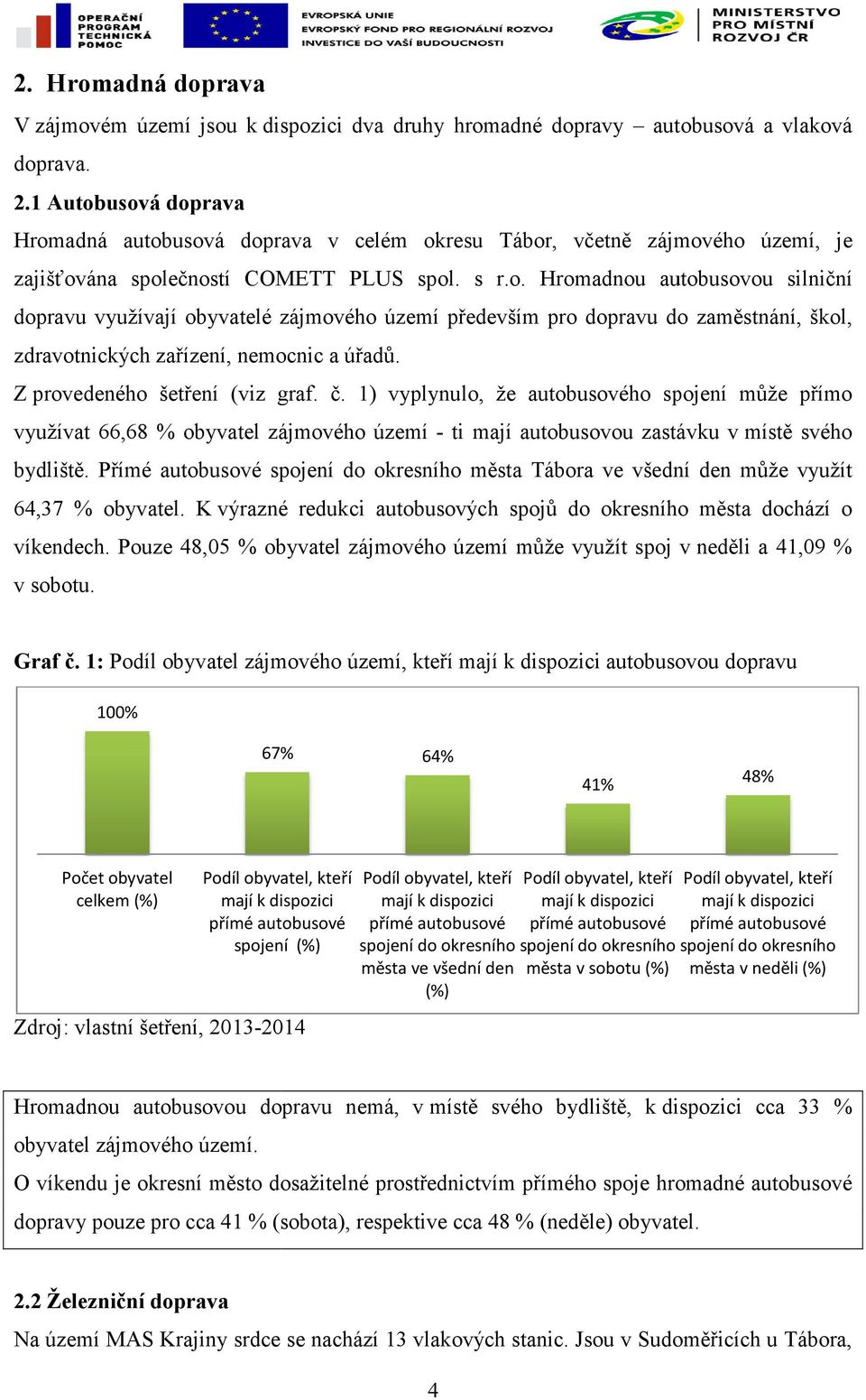 Z provedeného šetření ení (viz graf. č. 1) vyplynulo, že autobusového spojení může přímo využívat 66,68 % obyvatel zájmového území - ti mají autobusovou ovou zastávku v místě svého bydliště.