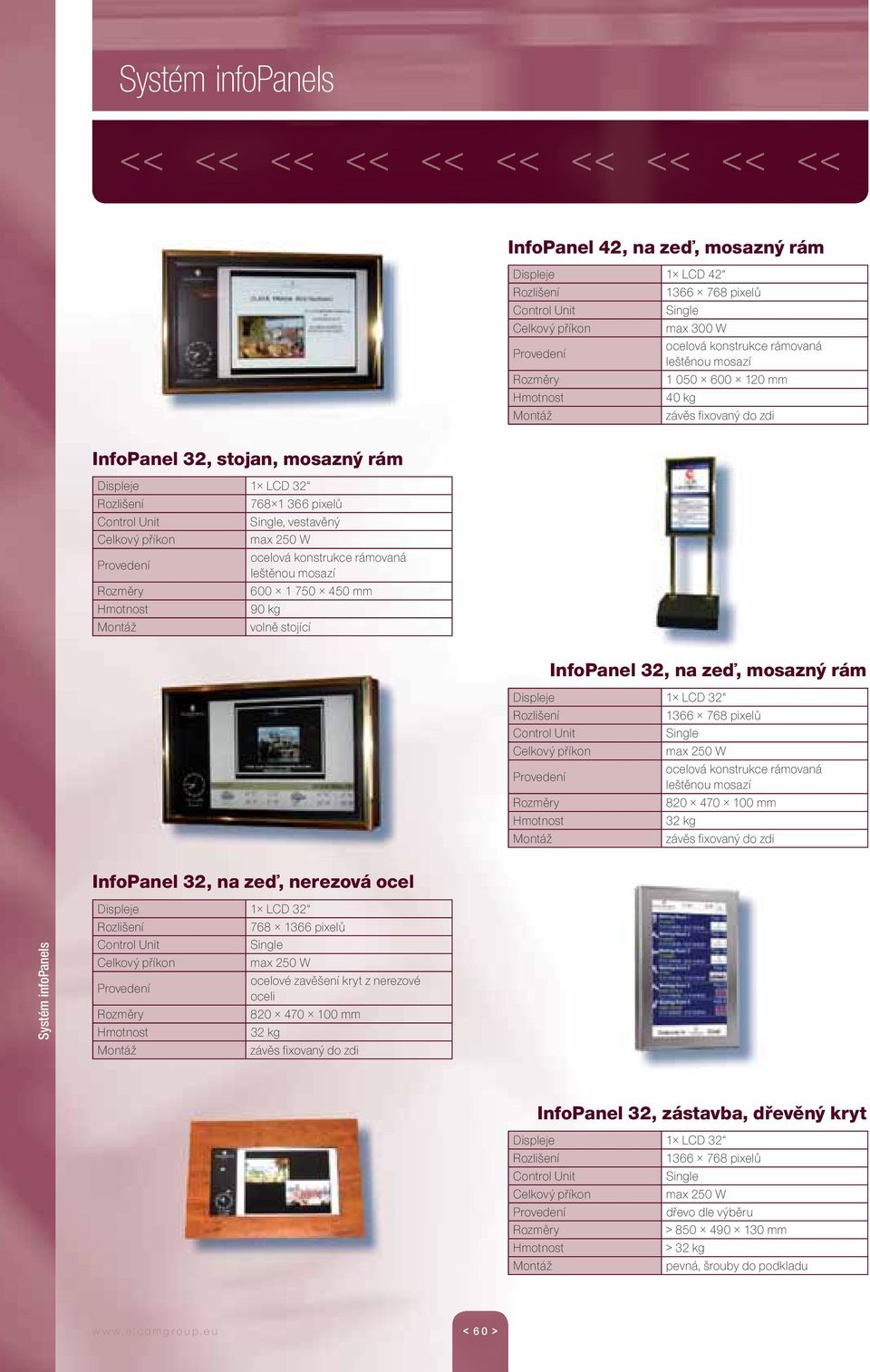 mm 32 kg InfoPanel 32, na zeď, nerezová ocel 768 1366 pixelů max 250 W ocelové zavěšení kryt z nerezové oceli 820 470 100 mm 32 kg InfoPanel