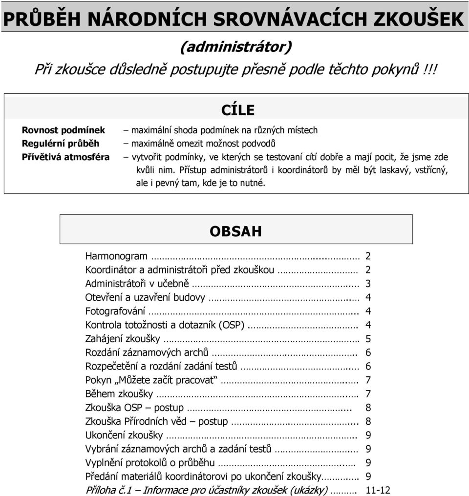 pocit, že jsme zde kvůli nim Přístup administrátorů i koordinátorů by měl být laskavý, vstřícný, ale i pevný tam, kde je to nutné OBSAH Harmonogram Koordinátor a administrátoři před zkouškou