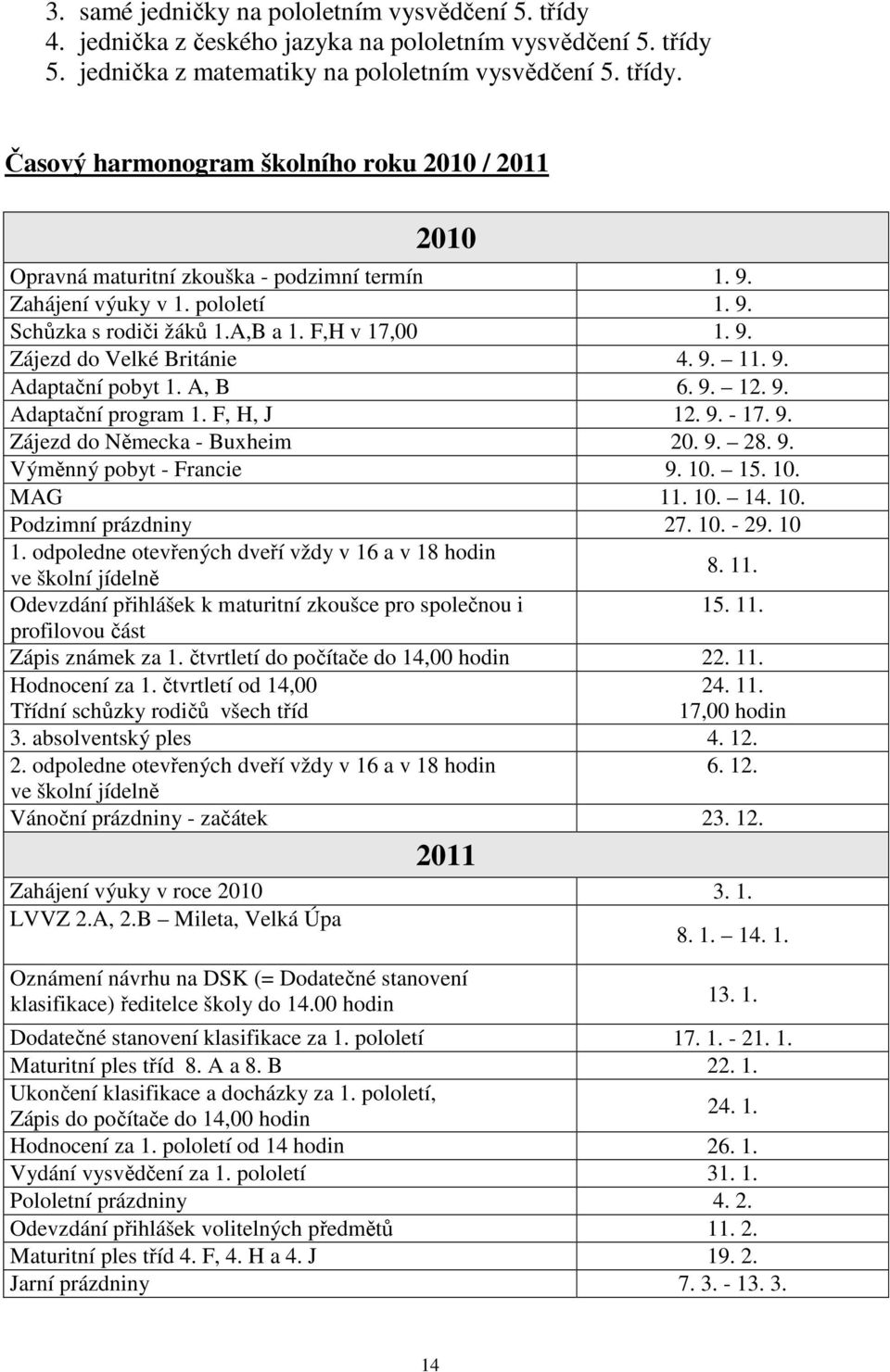 9. Zájezd do Německa - Buxheim 20. 9. 28. 9. Výměnný pobyt - Francie 9. 10. 15. 10. MAG 11. 10. 14. 10. Podzimní prázdniny 27. 10. - 29. 10 1.