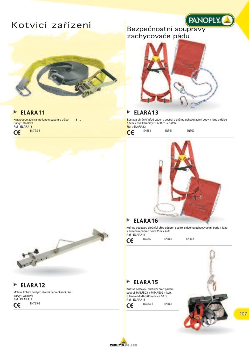 Ref : ELARA13 ELARA16 Kufr se sestavou chránící před pádem: postroj s dvěma uchycovacími body + lano s tlumičem pádu o délce 2 m + kufr.