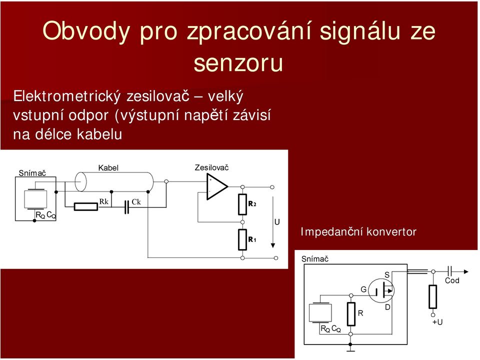 délce kabelu Snímač Kabel Zesilovač + - Rk Ck R2 R Q C Q