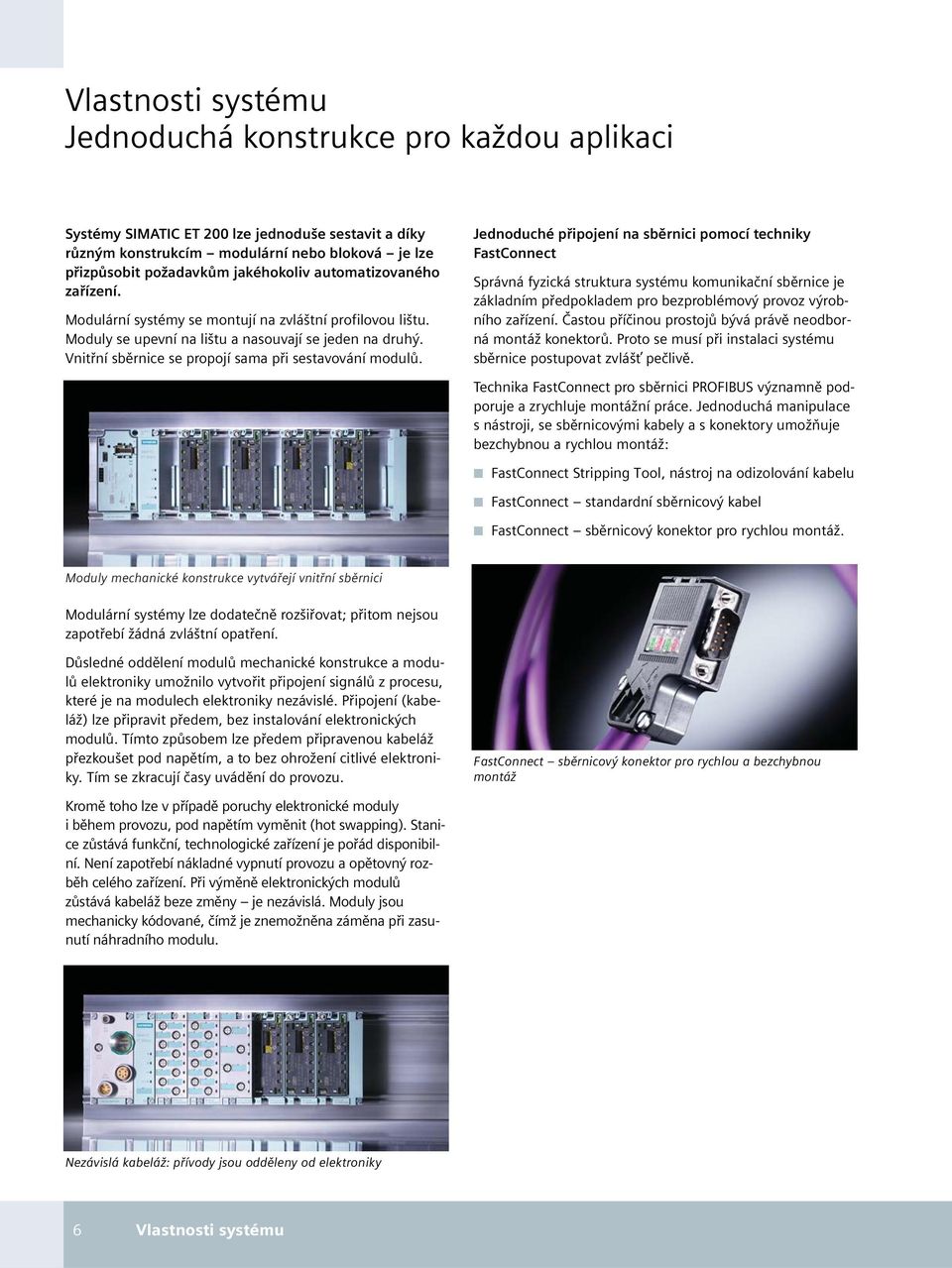 Jednoduché připojení na sběrnici pomocí techniky FastConnect Správná fyzická struktura systému komunikační sběrnice je základním předpokladem pro bezproblémový provoz výrobního zařízení.