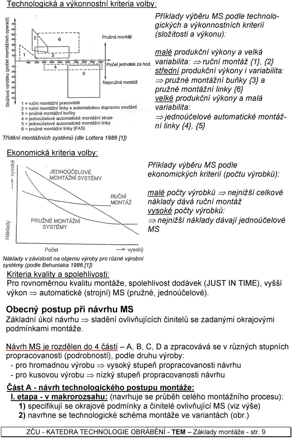 automatické montážní linky {4}, {5} Ekonomická kriteria volby: Příklady výběru MS podle ekonomických kriterií (počtu výrobků): malé počty výrobků nejnižší celkové náklady dává ruční montáž vysoké