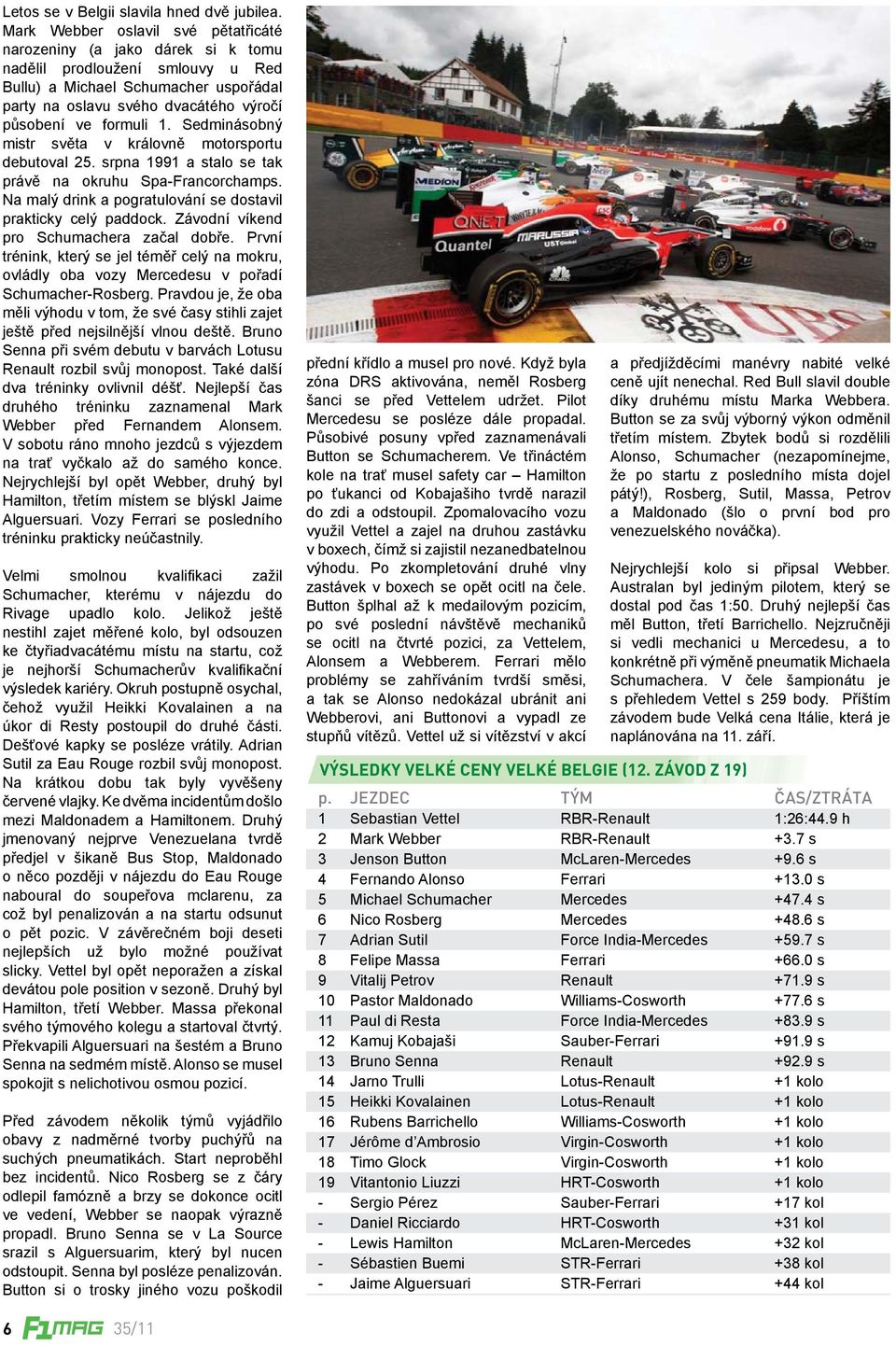 formuli 1. Sedminásobný mistr světa v královně motorsportu debutoval 25. srpna 1991 a stalo se tak právě na okruhu Spa-Francorchamps. Na malý drink a pogratulování se dostavil prakticky celý paddock.