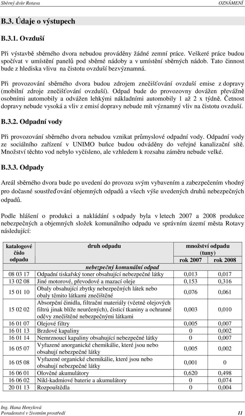 Odpad bude do provozovny dovážen převážně osobními automobily a odvážen lehkými nákladními automobily 1 až 2 x týdně.