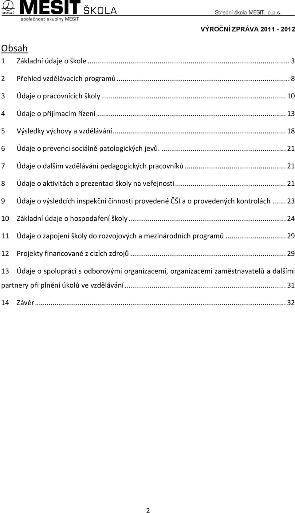 .. 21 8 Údaje o aktivitách a prezentaci školy na veřejnosti... 21 9 Údaje o výsledcích inspekční činnosti provedené ČŠI a o provedených kontrolách... 23 10 Základní údaje o hospodaření školy.