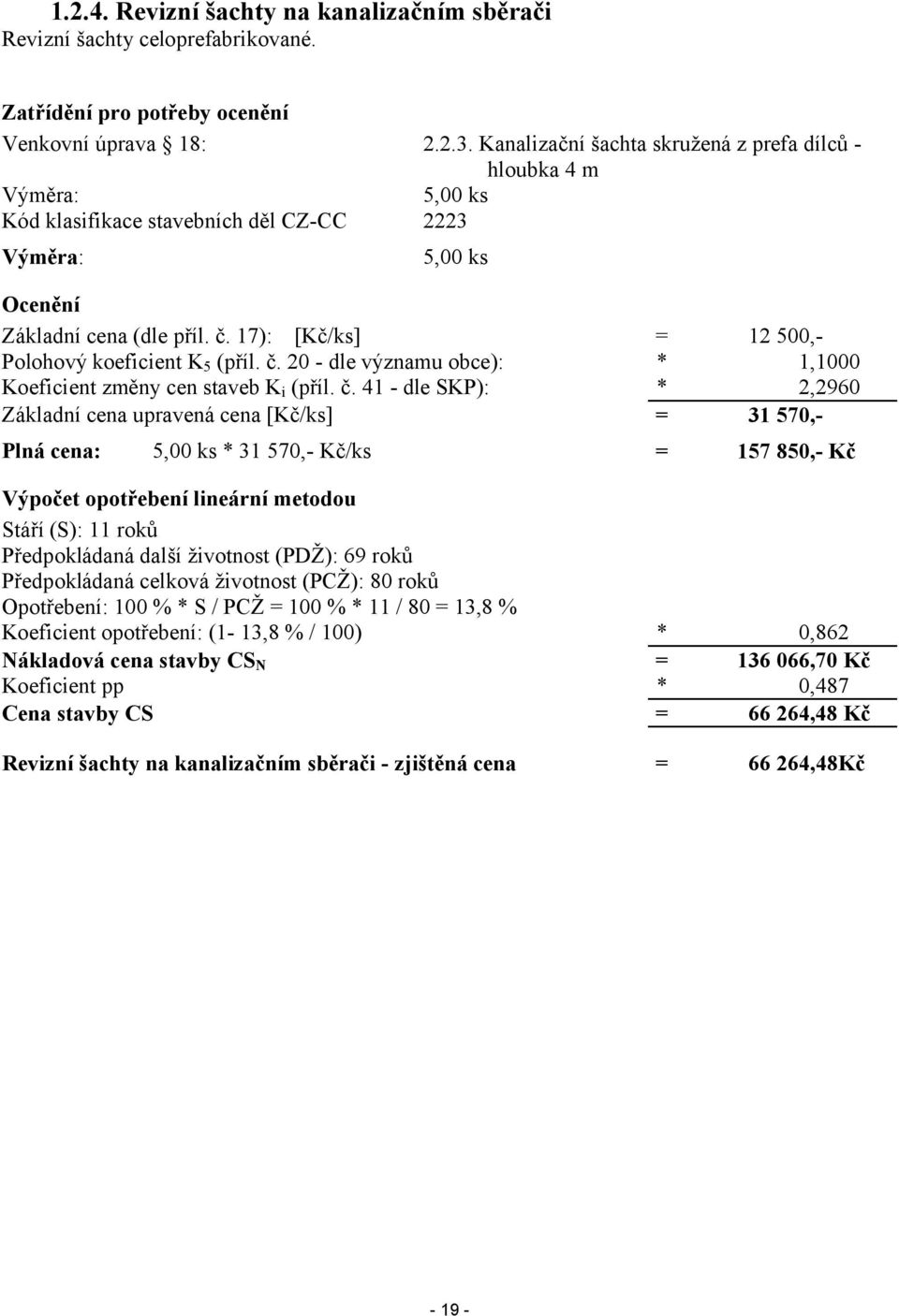 17): [Kč/ks] = 12 500,- Polohový koeficient K 5 (příl. č.