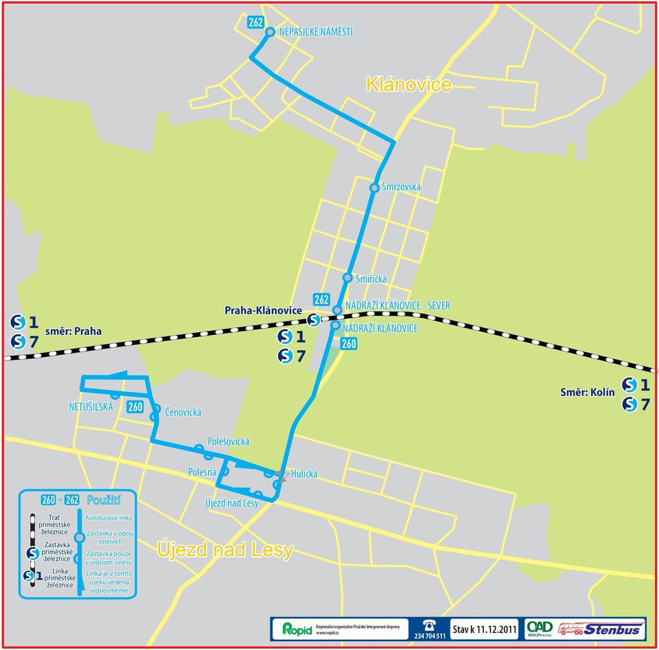 železnice Linka příměstské železnice Autobusová linka Zastávka v obou směrech Zastávka pouze v jednom směru Linka je v tomto úseku