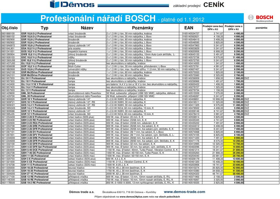 GSR 10,8-LI Professional šroubovák 2 x 1,3 Ah Li-Ion, 60 min nabíječka, L-Boxx 3165140548595 3 825,00 4 590,00 06019A6972 GDR 10,8-LI Professional rázový utahovák 1/4" 2 x 1,3 Ah Li-Ion, 30 min