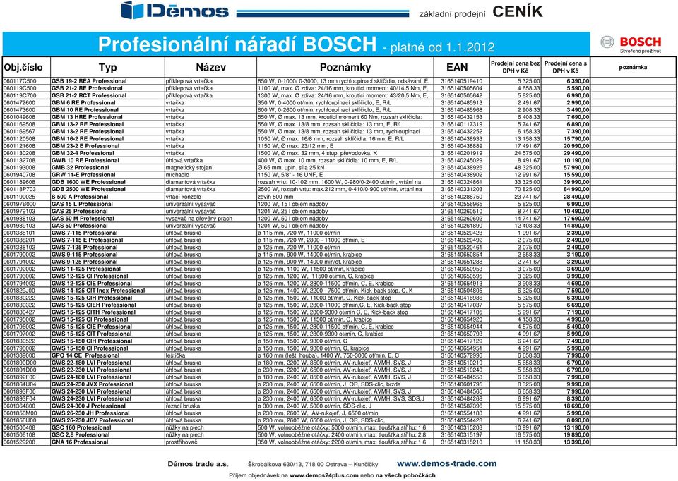 Ø zdiva: 24/16 mm, kroutici moment: 43/20,5 Nm, E, 3165140505642 5 825,00 6 990,00 0601472600 GBM 6 RE Professional vrtačka 350 W, 0-4000 ot/min, rychloupínací sklíčidlo, E, R/L 3165140485913 2