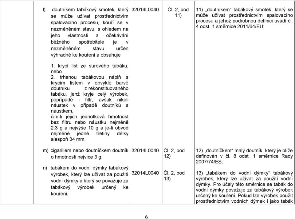 1 směrnice 2011/64/EU; 1. krycí list ze surového tabáku, nebo 2.