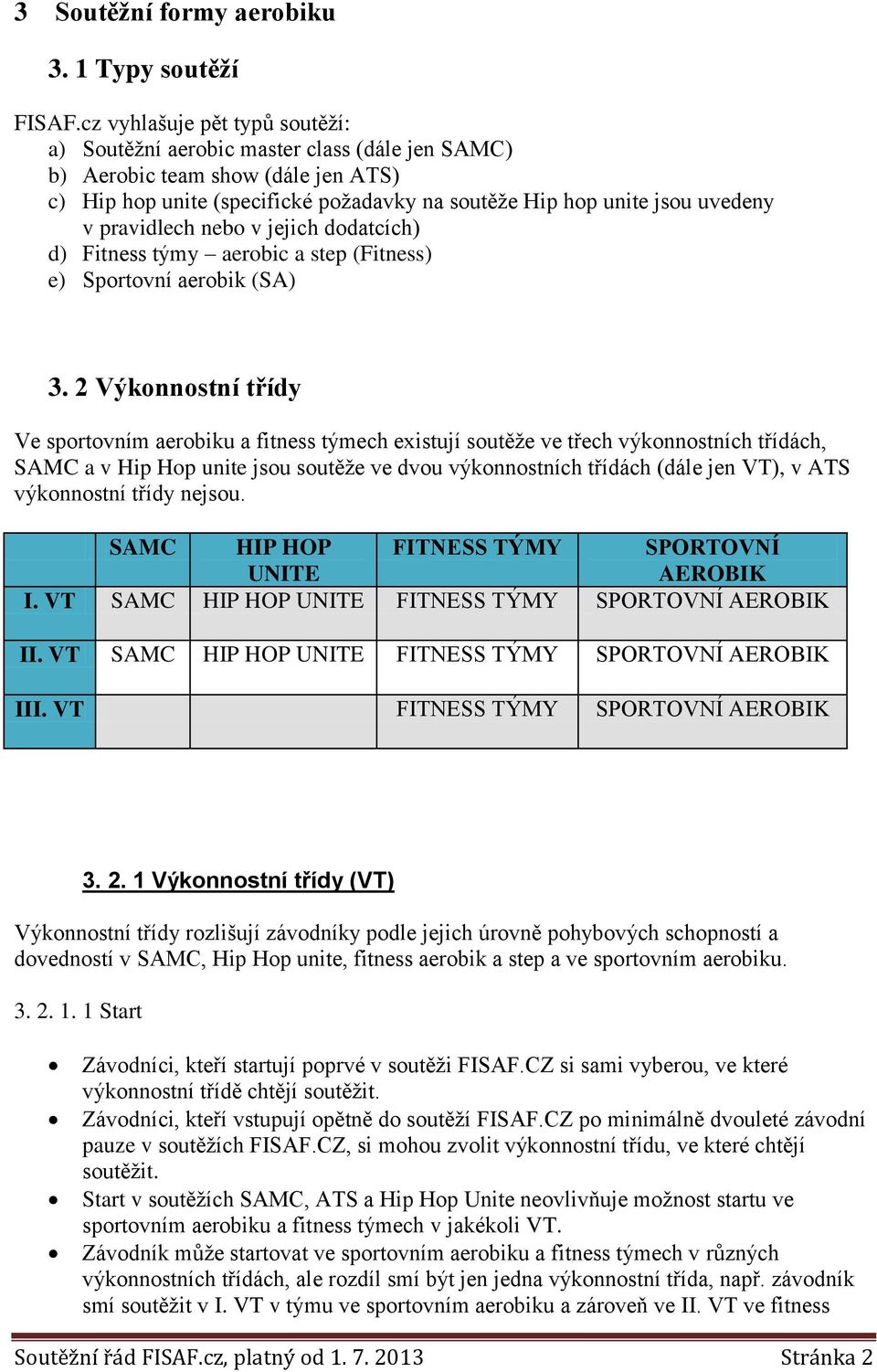 pravidlech nebo v jejich dodatcích) d) Fitness týmy aerobic a step (Fitness) e) Sportovní aerobik (SA) 3.