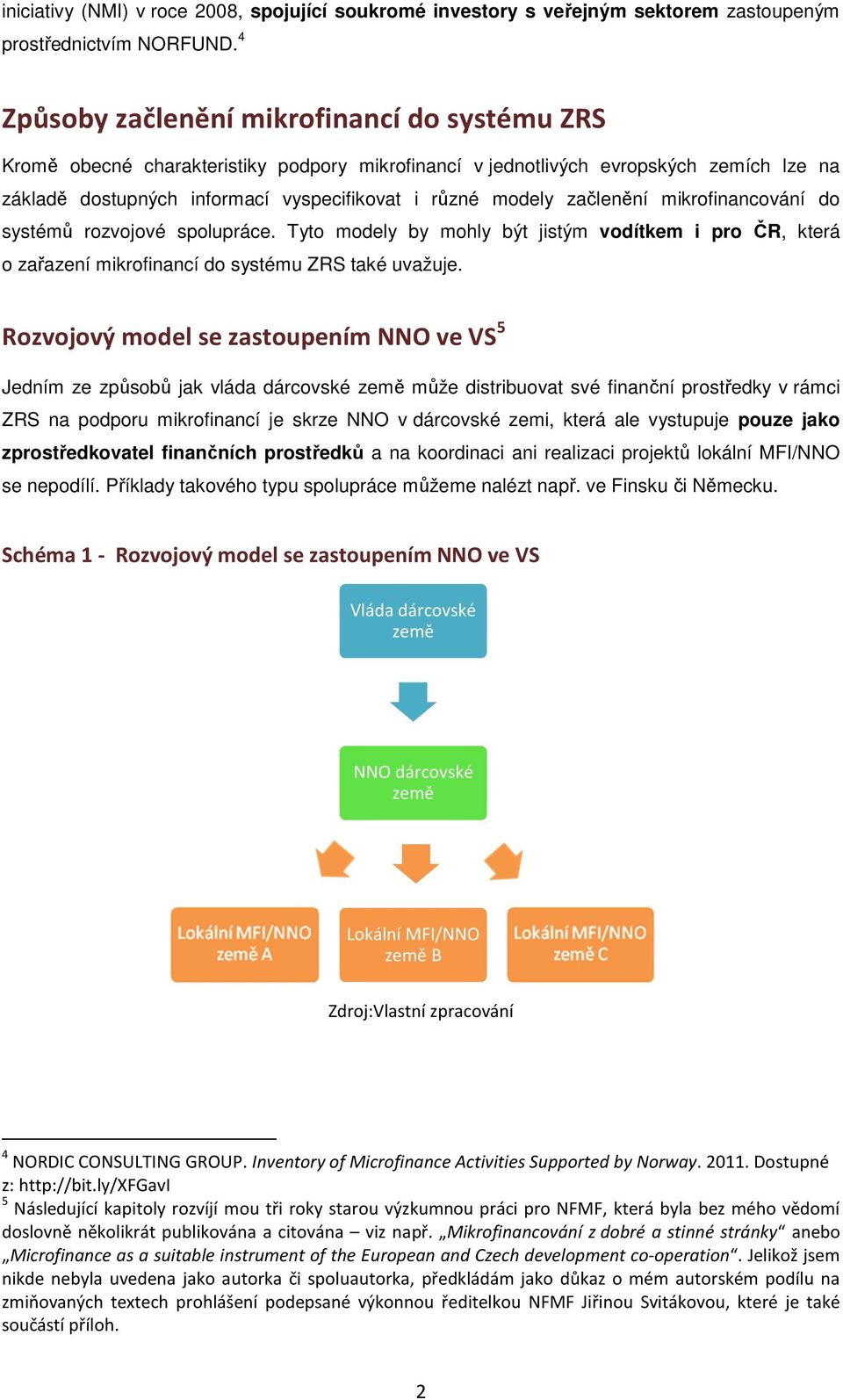 začlenění mikrofinancování do systémů rozvojové spolupráce. Tyto modely by mohly být jistým vodítkem i pro ČR, která o zařazení mikrofinancí do systému ZRS také uvažuje.