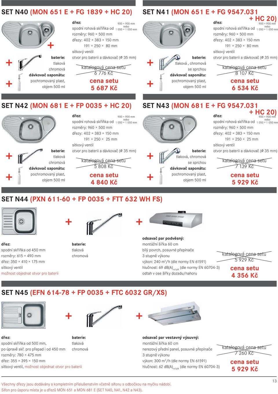 031 HC 20), pochromovaný plast, objem 500 ml 960 500 mm 1 050 1 050 mm dřezy: 402 383 150 mm 191 250 80 mm otvor pro baterii a dávkovač ( 35 mm) katalogová 8 107 Kč 6 534 Kč SET N42 (MON 681 E FP