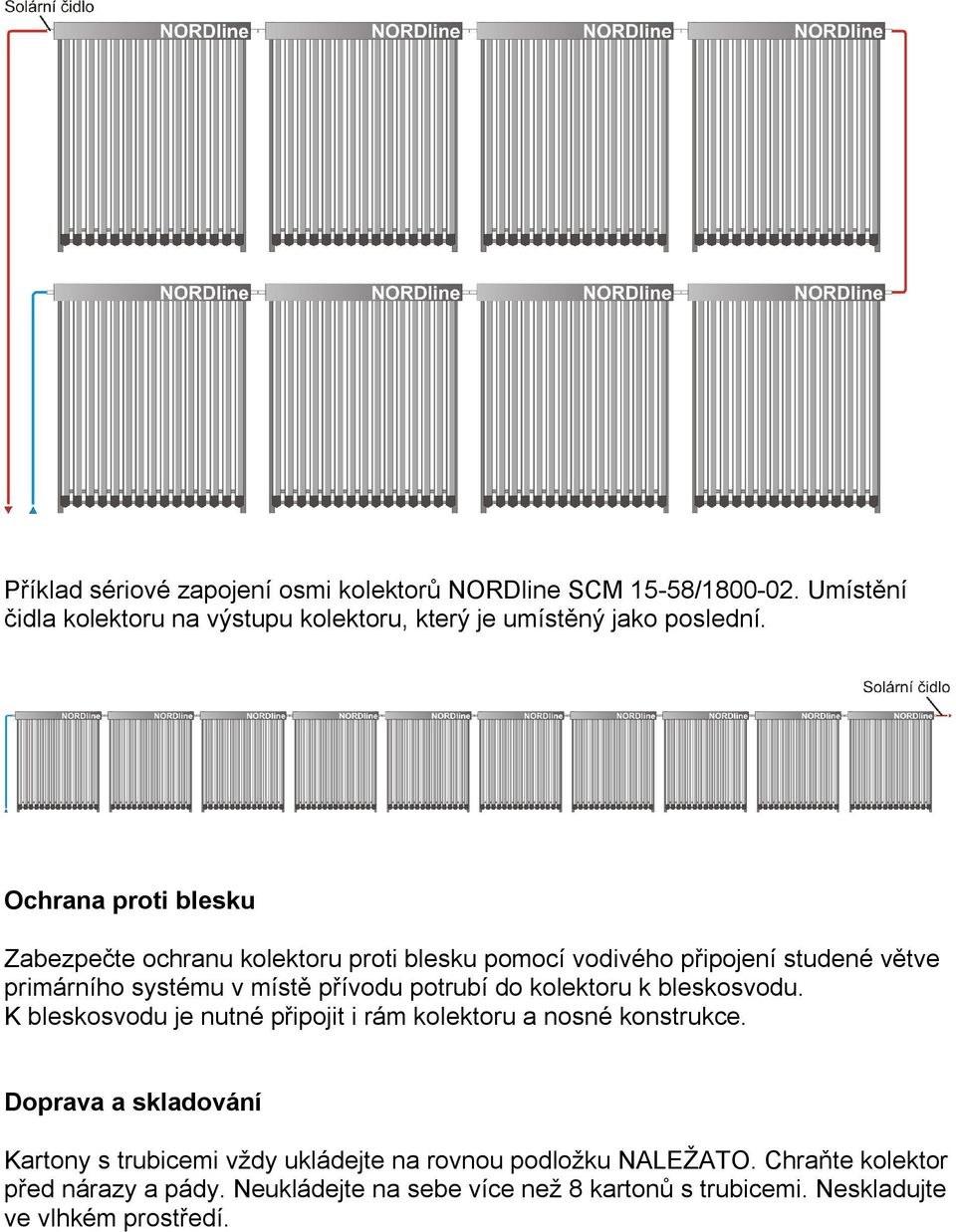 kolektoru k bleskosvodu. K bleskosvodu je nutné připojit i rám kolektoru a nosné konstrukce.