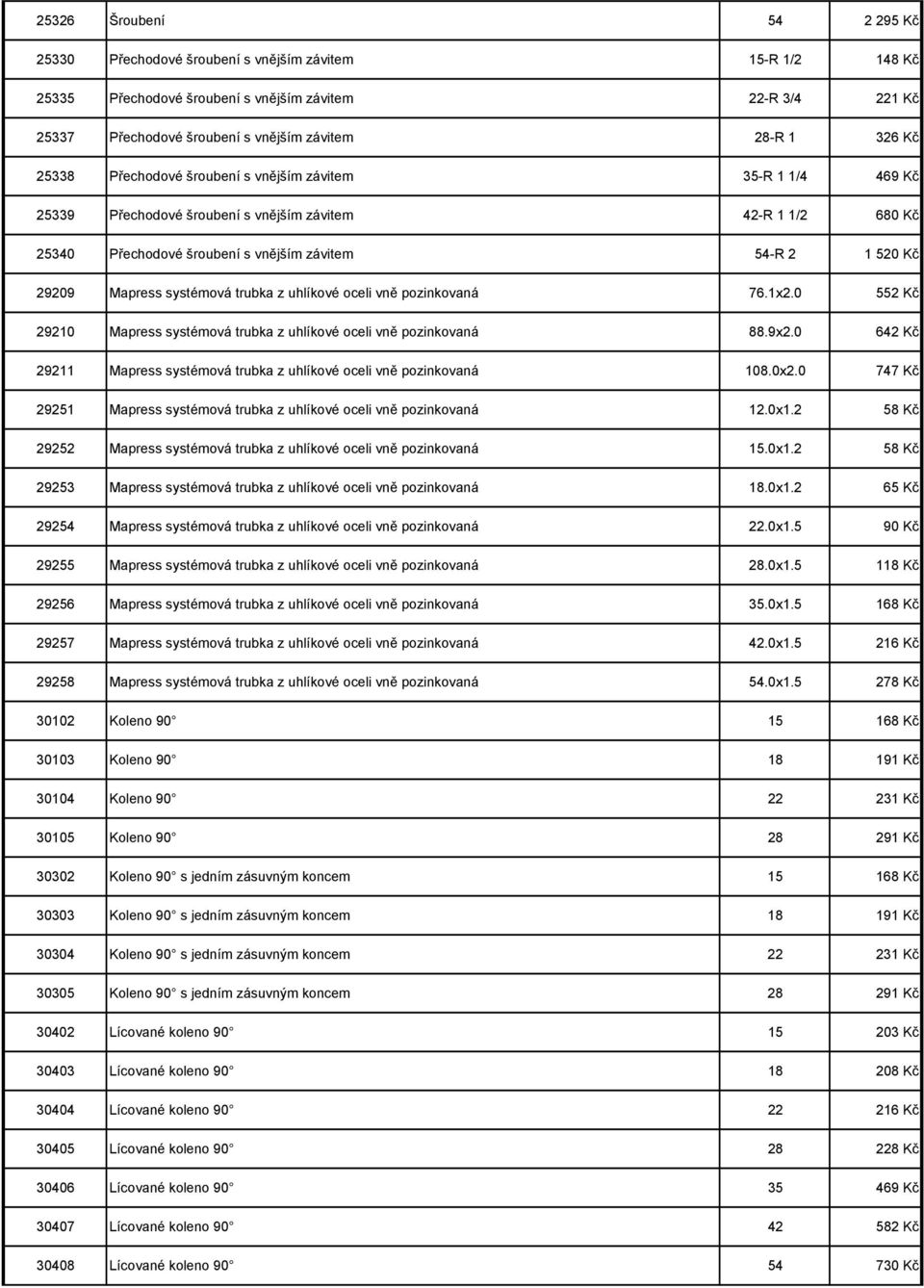 Mapress systémová trubka z uhlíkové oceli vně pozinkovaná 76.1x2.0 552 Kč 29210 Mapress systémová trubka z uhlíkové oceli vně pozinkovaná 88.9x2.