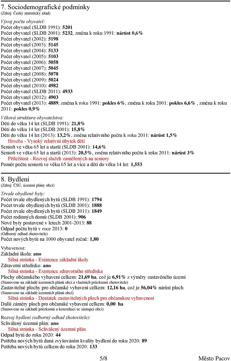 (2009): 5024 Počet obyvatel (2010): 4982 Počet obyvatel (SLDB 2011): 4933 Počet obyvatel (2012): 4903 Počet obyvatel (2013): 4889, změna k roku 1991: pokles 6%, změna k roku 2001: pokles 6,6%, změna