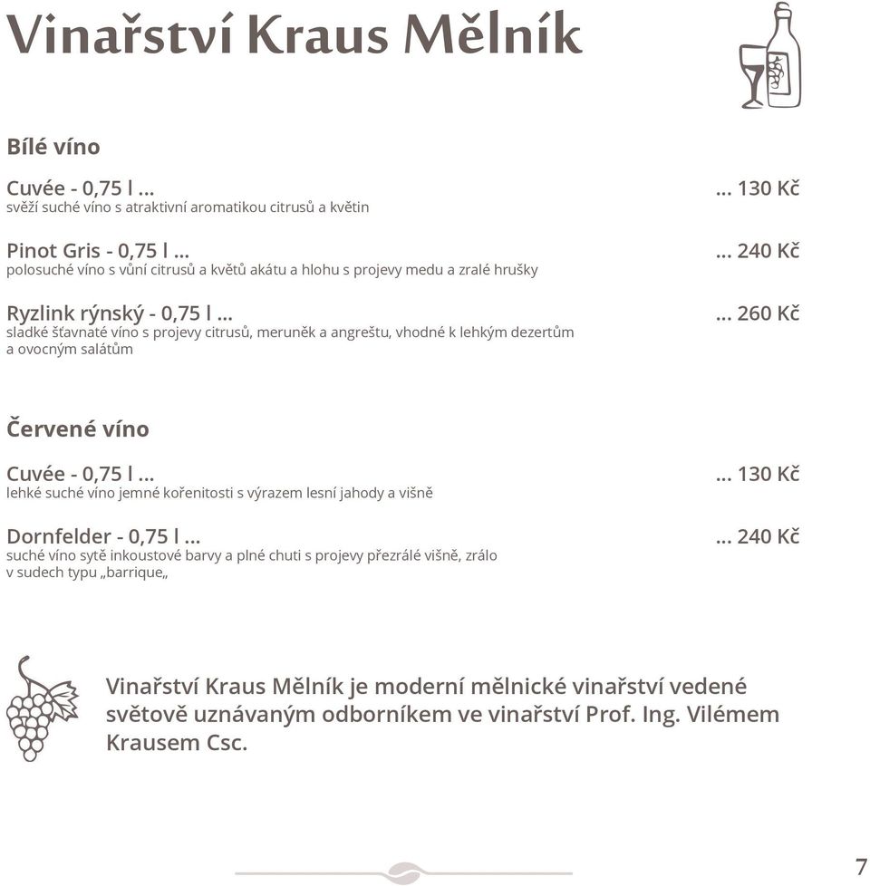 .. sladké šťavnaté víno s projevy citrusů, meruněk a angreštu, vhodné k lehkým dezertům a ovocným salátům... 130 Kč... 240 Kč... 260 Kč Červené víno Cuvée - 0,75 l.