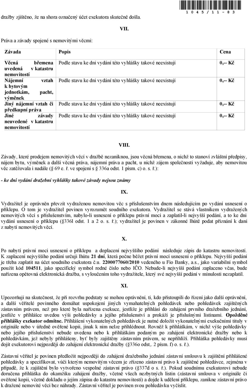 závady neuvedené v katastru nemovitostí VIII.