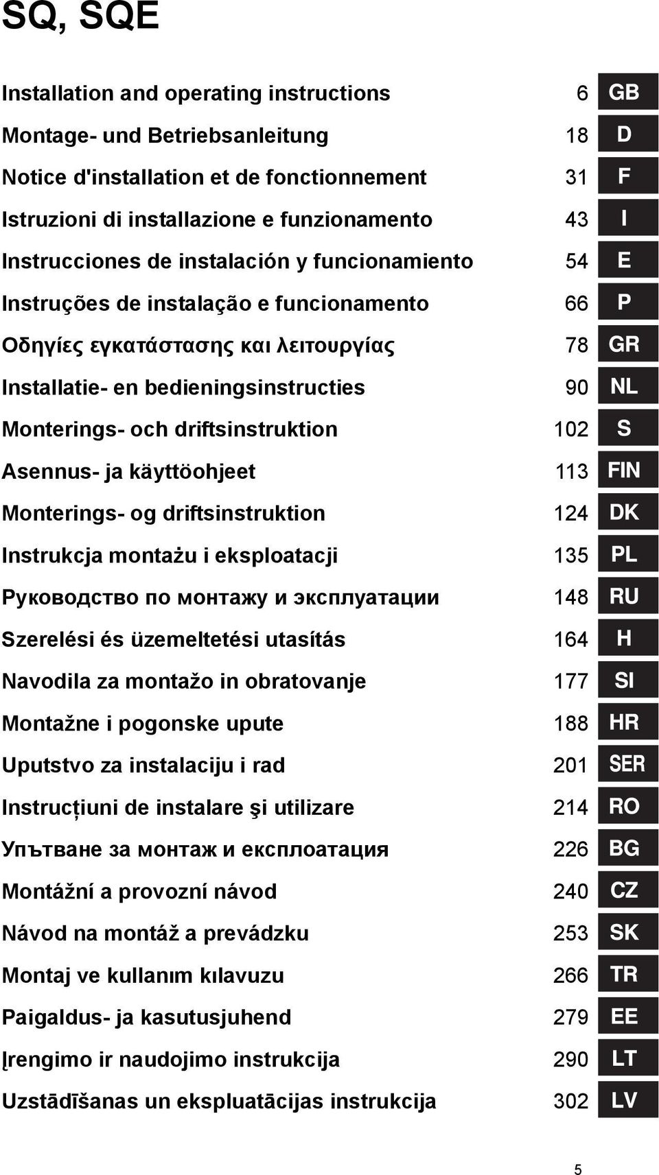 Asennus- ja käyttöohjeet 113 Monterings- og driftsinstruktion 124 Instrukcja montażu i eksploatacji 135 Руководство по монтажу и эксплуатации 148 Szerelési és üzemeltetési utasítás 164 Navodila za